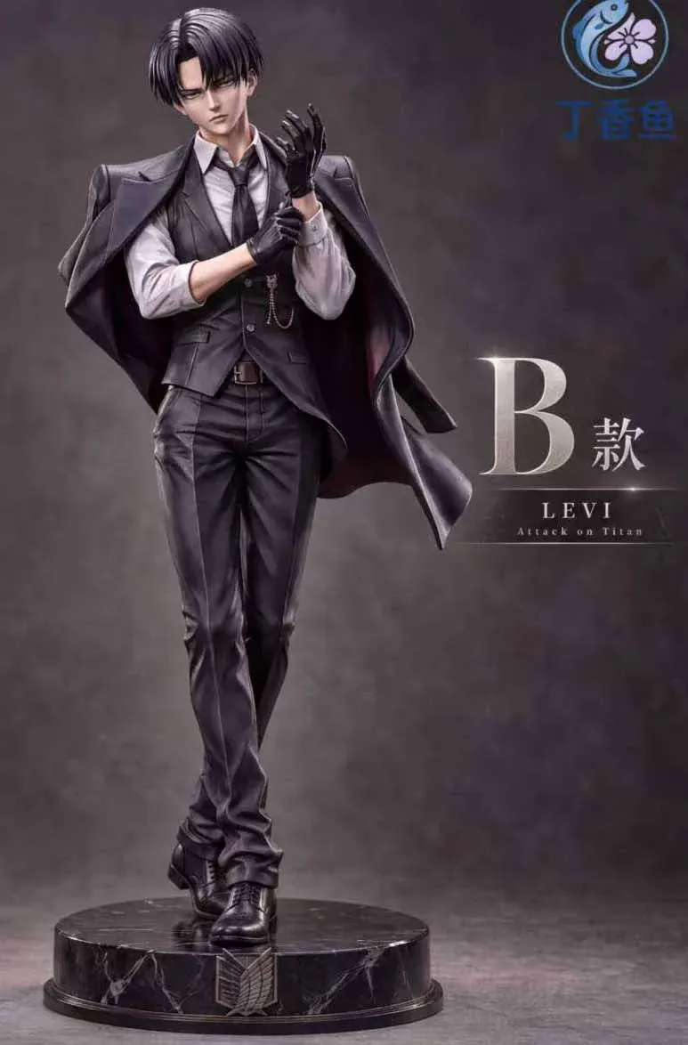 "Exclusive DXY Studio Levi Ackerman Attack on Titan resin statue. Dynamic combat in a gritty Black Street aesthetic, revealing premium sculpted detail."