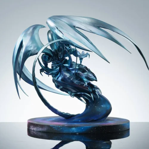 "Limited Edition Blue-Eyes White Dragon Yu-Gi-Oh! Resin Statue by Iron Curtain Studio. Dynamic roaring pose, majestic wings, intricate base."