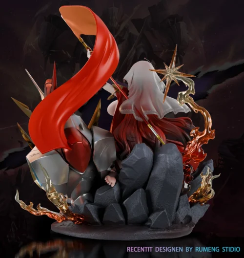"Dynamic 1/6 Himeko Honkai: Star Rail resin statue. View highlights premium sculpt details, vibrant colors, and futuristic base from a unique angle."