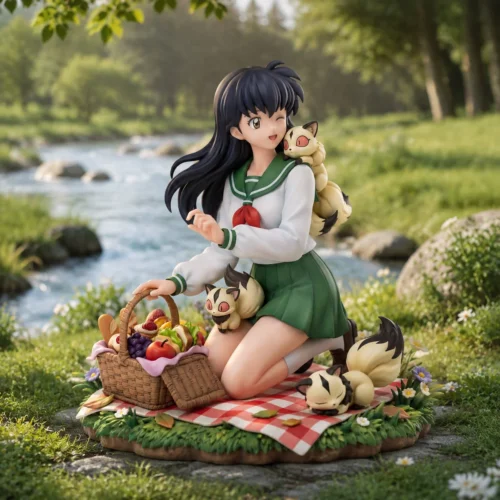 "Inuyasha 30th Anniversary Limited Edition Kagome & Kirara Forest Picnic statue, a premium diorama capturing their serene gentle moments."