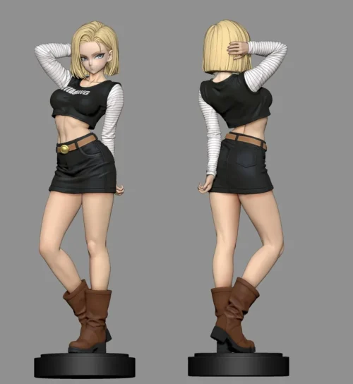 "Exclusive 1/6 scale Android 18 Dragon Ball statue. Multiple angles reveal her youthful confidence, relaxed pose, and premium sculpture details."