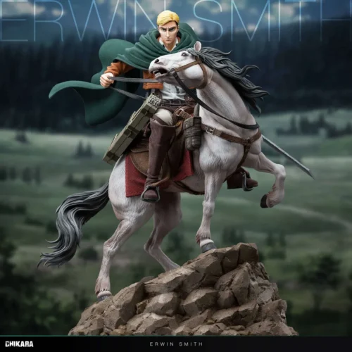 "Detailed close-up of the 1/6 scale Erwin Smith Attack on Titan premium resin statue by CHIKARA Studio, showcasing heroic sculpting and intricate."