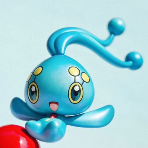 "Ultra-rare 1/10 Manaphy Pokémon statue, miumiu Studio. Playful Manaphy sculpt emerging from Poké Ball in dynamic aquatic display."