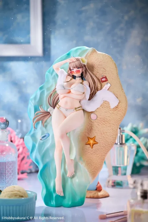 "Exquisite 1/6 scale Asako Fuyuyama figure captures a vibrant summer beach date scene, showcasing her charming swimwear with premium detail."