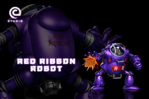 "Impeccably detailed Dragon Ball Red Ribbon Army Super Officer Black Robot statue, dynamically posed and battle-ready for an imposing display."
