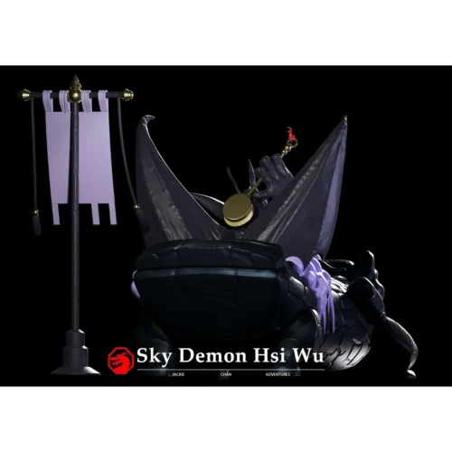 "Ximu Bathtub Statue by Shendu Studio. Unique Jackie Chan Adventures Demon Sorcerer collectible. Views highlight intricate sculpting."