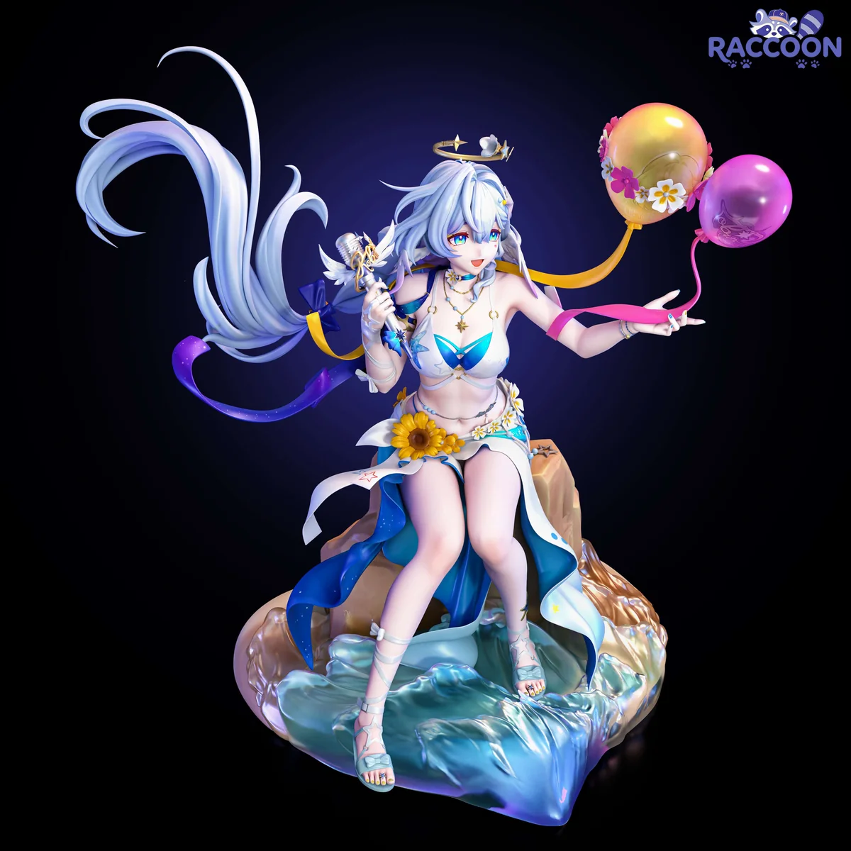 "Premium 1/6 Qing Ge Niao Honkai: Star Rail resin statue, showcasing intricate ethereal details, whimsical balloon, and dynamic pose from a unique."