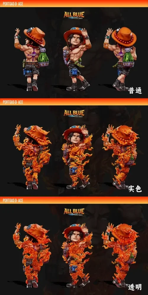 "Premium One Piece Portgas D. Ace Farewell statue by All Blue Studio, capturing Ace's fiery sacrifice with dynamic detail."