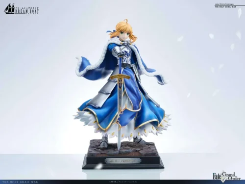 "Exclusive 1/6 scale Saber Artoria Pendragon statue. Dynamic pose with glowing Excalibur, magical energy, and regal base."
