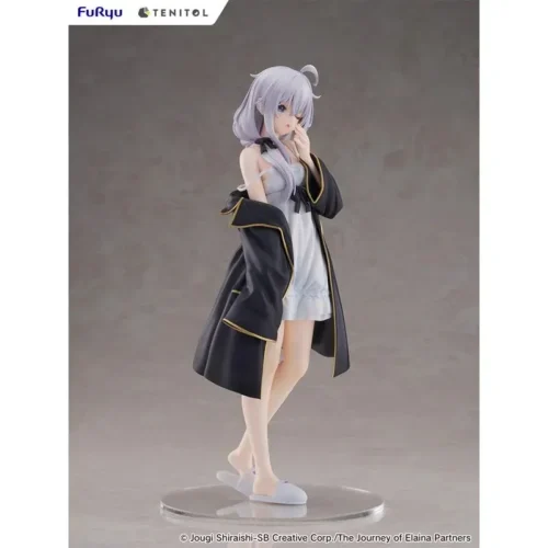 "Elaina Drowsy FURYU Studio 30cm statue. Exquisite details of her enchanting drowsy pose, serene expression, and flowing robes on a magical cloud."