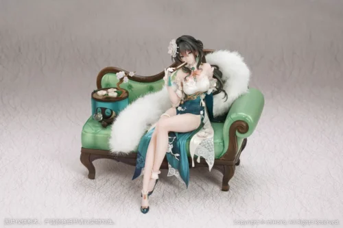 "Exquisite Ruan Mei 1/7 scale official Honkai: Star Rail figure, elegantly posed amidst intricate snow and plum blossoms."