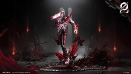 "Dynamic 1/6 Denji Chainsaw Man resin statue. Multiple angles reveal powerful action pose, vivid translucent effects, and intricate sculpted details."
