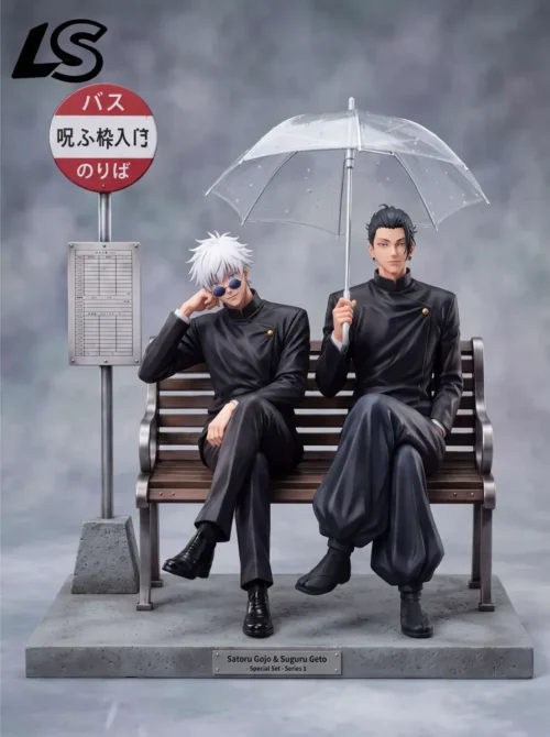 "Limited edition Jujutsu Kaisen Gojo Satoru & Geto Suguru collector-grade resin diorama. Captures their poignant high school rainy bus stop scene."