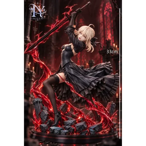 "Premium 1/6 Saber Alter Gown Version statue with dynamic LED light-up base, embodying dark elegance from Fate/Grand Order."