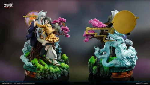 "Stunning 1/6 Kamisama Kiss Tomoe & Nanami resin statue with LED light-up and interchangeable heads. Captures ethereal romance, a premium limited."