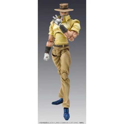 "Highly poseable Joseph Joestar & Iggy figures from JoJo's Bizarre Adventure by Medicos Studio, showing vibrant accuracy and sculpted details."