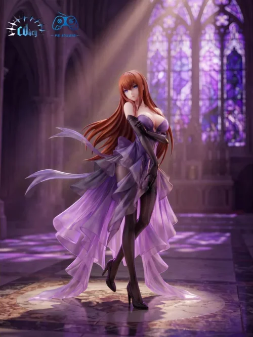 "Exquisite 1/6 Makise Kurisu Steins;Gate statue in a flowing black evening gown. This limited edition figure captures her graceful elegance."