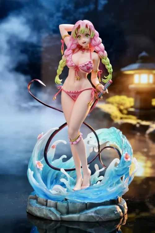 "Dynamic 1/6 Kanroji Mitsuri Swimsuit figure by Yakke Studio, showcasing her vibrant summer pose and water effects. This ultra-limited Demon Slayer."