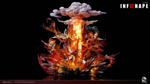 "Limited Edition Raven Studio Infernape statue with dynamic LED fiery effects, showcasing its Monkey King inspired power."