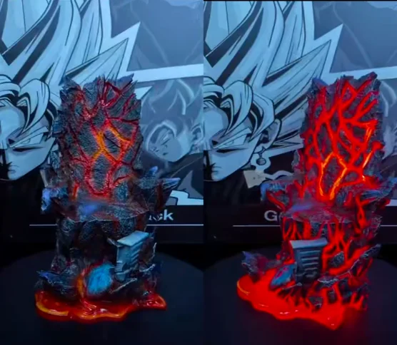 "Limited Edition 1/6 Dragon Ball Rosé Goku Black LED resin statue, showcasing its powerful throne and dynamic Super Saiyan Rosé aura."