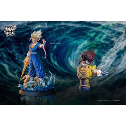 "Premium 1/6 & 1/4 Super Saiyan Vegeta (Mad Lad) Dragon Ball Z statue by Wodefa Studio. Dynamic battle pose, powerful aura, and detailed base."