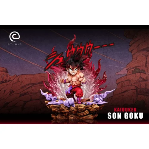 "Dynamic Son Goku Kaioken x3 Dragon Ball statue showcasing intense energy, iconic pose, and a thrilling battle scene."