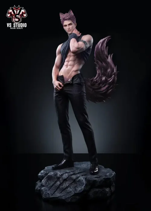 "Dynamic Valko Aoyin Love Deepspace premium PU/Resin statue. Powerful, charismatic pose with sleek modern attire and vibrant green accents."