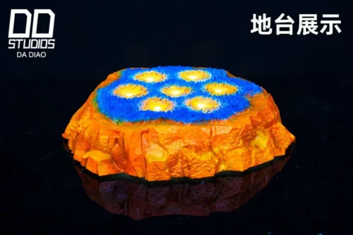 "Premium DD Studio Dragon Ball diorama statue, showcasing Shenron's intricate sculpt and radiant LED light-up Dragon Balls from a dynamic angle."