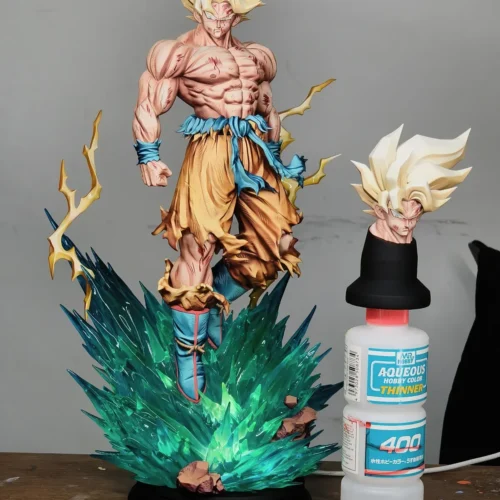 "Dynamic 1/6 & 1/4 Super Saiyan Goku figure, LP Studio. Sculpt details, energy effects, and dual head sculpts from multiple angles."