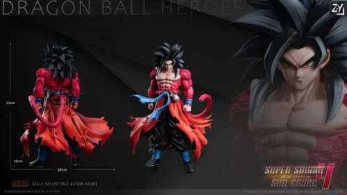 "A dynamic Super Saiyan 4 Goku Time Patrol statue by ZY Studio, showcasing his powerful transformation and battle-ready stance with intense energy."