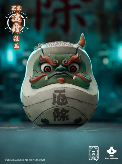 "Echou Daruma LED figure by Yuanxingshi Studio, a mystical Japanese statue. Features an interactive LED light, intricate details, and misfortune ward."