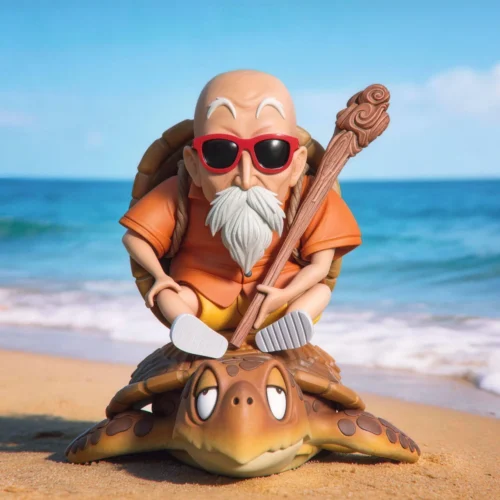"Iconic Kid Goku Dragon Ball WCF collectible statue: Young Goku whimsically rides Master Roshi's iconic sea turtle."