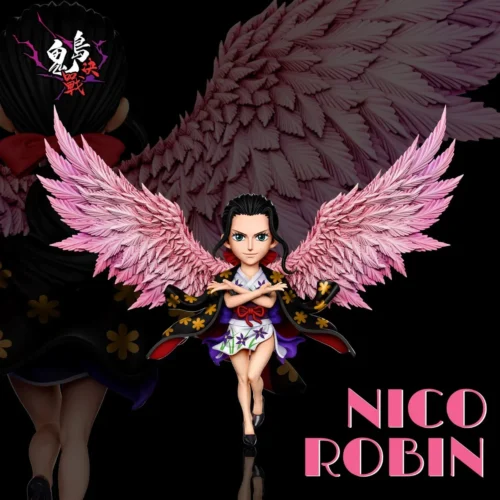 "Premium A+ Studio Nico Robin Onigashima One Piece statue, dynamically showcasing her demonic form with powerful, spread wings."