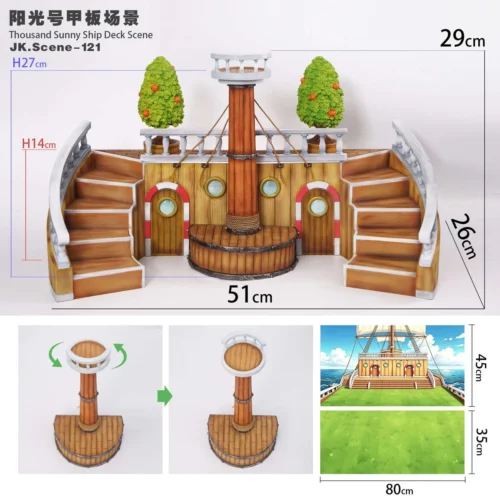 "Immersive One Piece Thousand Sunny Deck diorama base, a premium GK resin statue experience with vibrant, meticulously recreated details for collector."