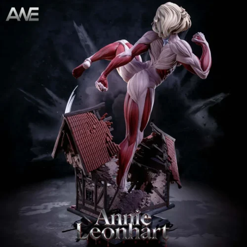 "Limited Edition ANE Studio Female Titan Attack on Titan Premium Resin Statue, showcasing dynamic battle pose and detailed musculature."
