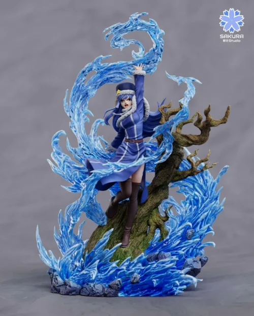 "Limited Edition 1/8 Juvia Lockser Fairy Tail resin statue. Main image shows dynamic pose amidst swirling water, exuding graceful power and elegant."