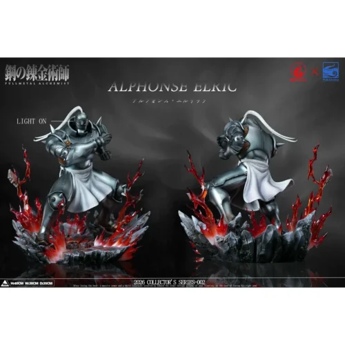 "Ultra-limited 1/6 Alphonse Elric Fullmetal Alchemist Statue, Yuan Huo x Fang Shui Studio. Detailed views of dynamic armor, powerful alchemical effect."
