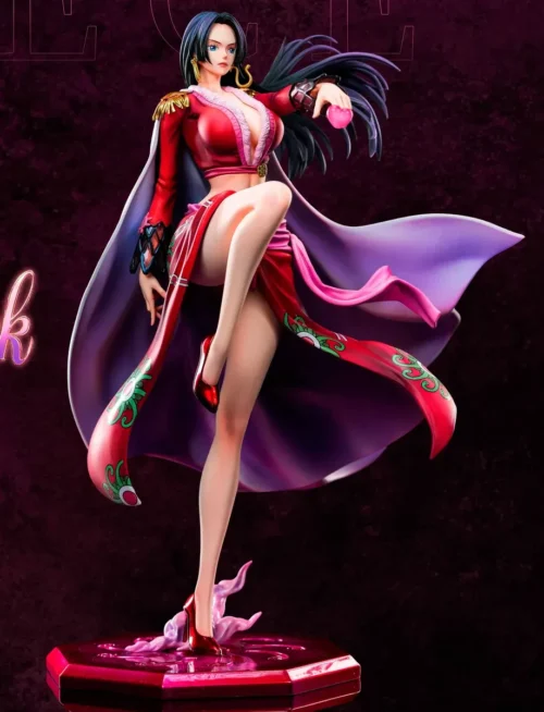 "Detailed gallery views of the 1/7 Pirate Empress Boa Hancock One Piece statue, showcasing dynamic pose, intricate sculpting, and dual base options."