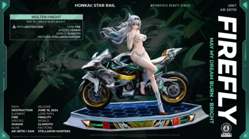 "Ultra-limited 1/6 Firefly: Dark Night Gallop Honkai Star Rail figure. Dynamic pose, elegant design, intricate sci-fi aesthetics detailed."