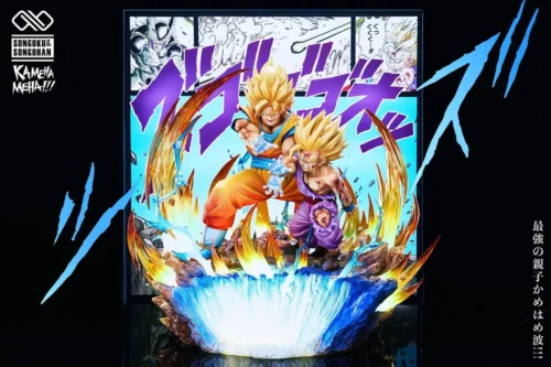 "Premium 1/6 Dragon Ball Z Father-Son Kamehameha LED statue. Iconic Super Saiyan battle, dynamic energy effects, and vibrant LED diorama."