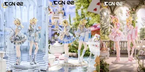 "Limited Edition Vibrant Color Kagamine Rin & Len Familiar Twins VOCALOID statue. Dynamic ethereal poses, iridescent colors, and mystical aesthetics."