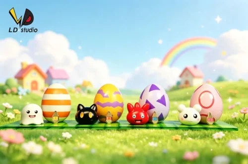 "Adorable 1:1 scale Botamon, Poyomon, Punimon, Yukimibotamon Digimon infant figures emerging from detailed eggshells. Limited edition resin collectible."