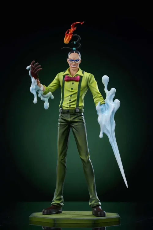 "Exclusive limited edition One Piece Mr. 3 Galdino statue by Scorpio Studio, powerfully displaying his Wax-Wax Fruit abilities and iconic flaming head."