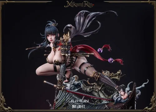 "Stunning 1/4 scale Mikami Rin figure by Gathering Soul Studio, showcasing her dynamic ninja pose with alluring traditional and modern artistry."