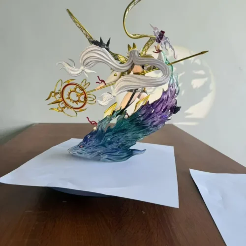 "Detailed views of the EL Studio Sakuyamon X-Antibody Digimon statue, highlighting its intricate design, dynamic warrior priestess pose."
