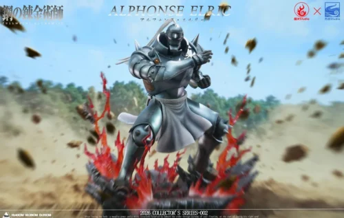 "Ultra-limited 1/6 Alphonse Elric Fullmetal Alchemist statue, showcasing dynamic battle with intricate armor and powerful energy."
