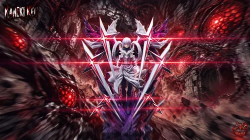 "Exclusive Limited Edition Ken Kaneki (Holy Sword Form) Tokyo Ghoul statue with dynamic Half-Kakuja, intense crimson LED wings and eye."