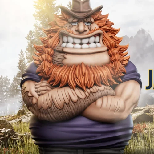 "YZ Studio Jaguar D. Saul One Piece statue. Iconic collectible figure with dynamic pose, intricate details, and dramatic icy backdrop."