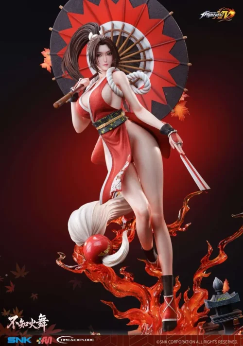 "Premium 1/4 Mai Shiranui LED statue, King of Fighters XIV. Dynamic pose, fiery elegance, hand-painted detail, and vibrant LED. Limited Edition."