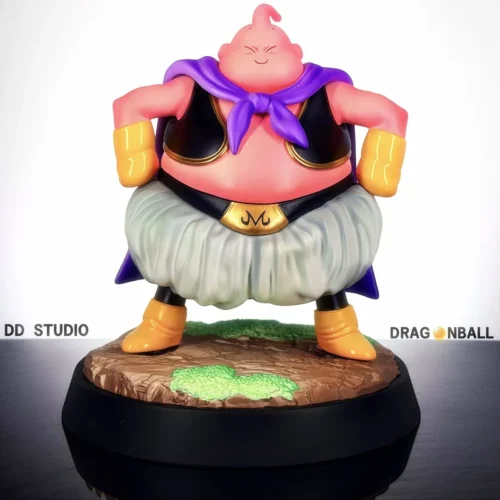 "DD Studio Fat Majin Buu Dragon Ball figure. Vibrant detailed sculpt, premium PU, magnetic assembly. Desktop display angles shown."